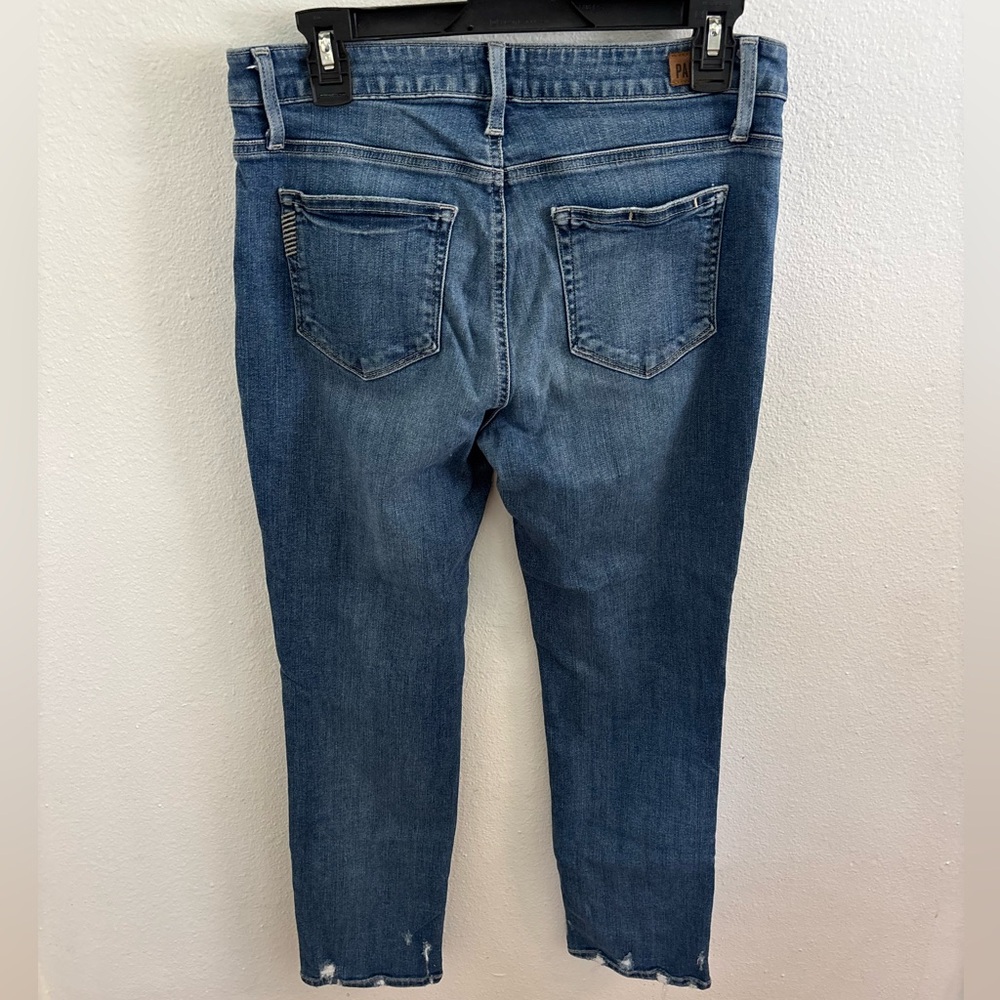 PAIGE High Rise Distressed Blue Jeans - Picture 3 of 4